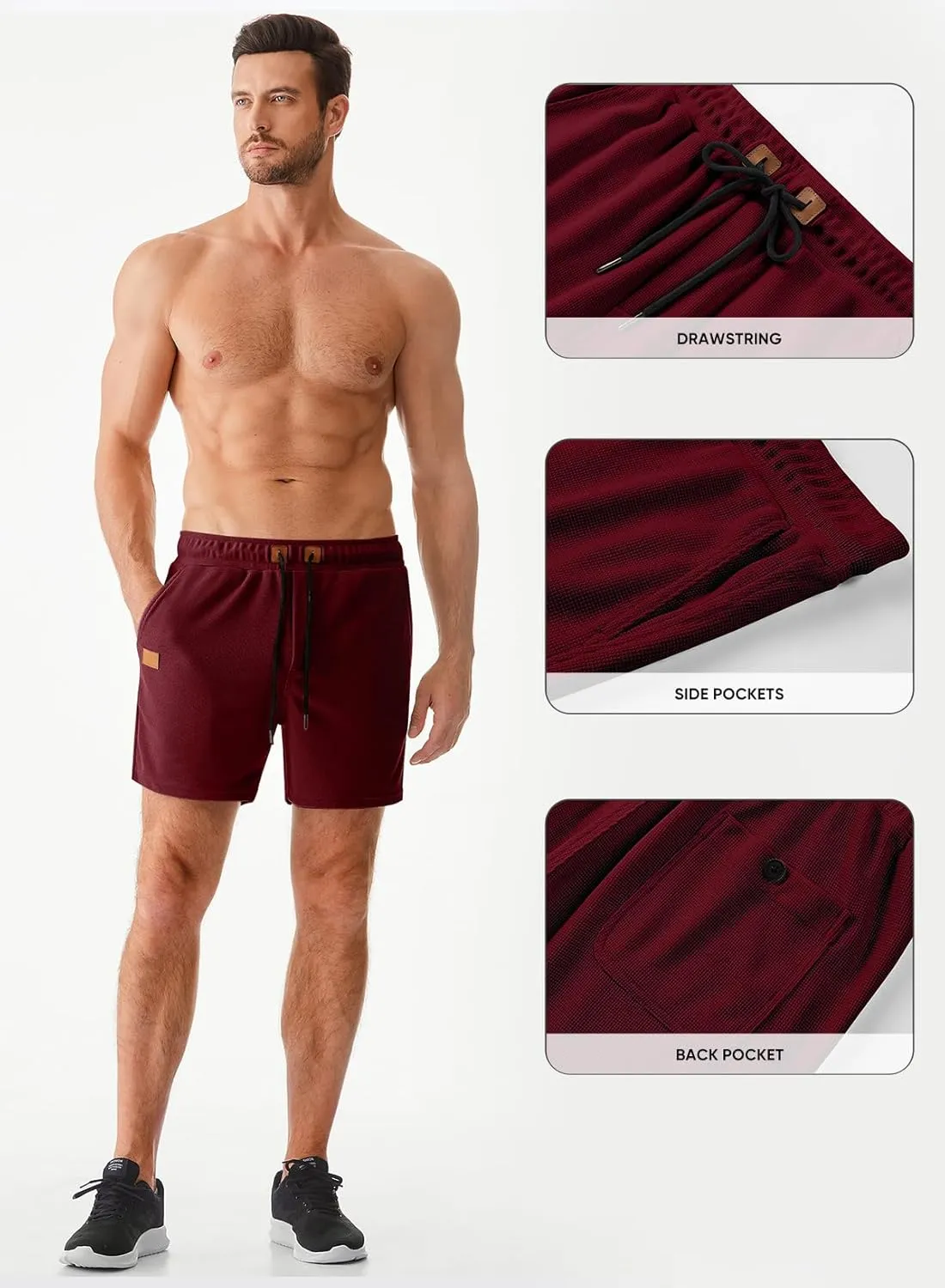 JMIERR Men's Casual 5"/ 7" Shorts Waffle Elastic Waist Drawstring Workout Running Jogging Beach Sweat Shorts with Pockets