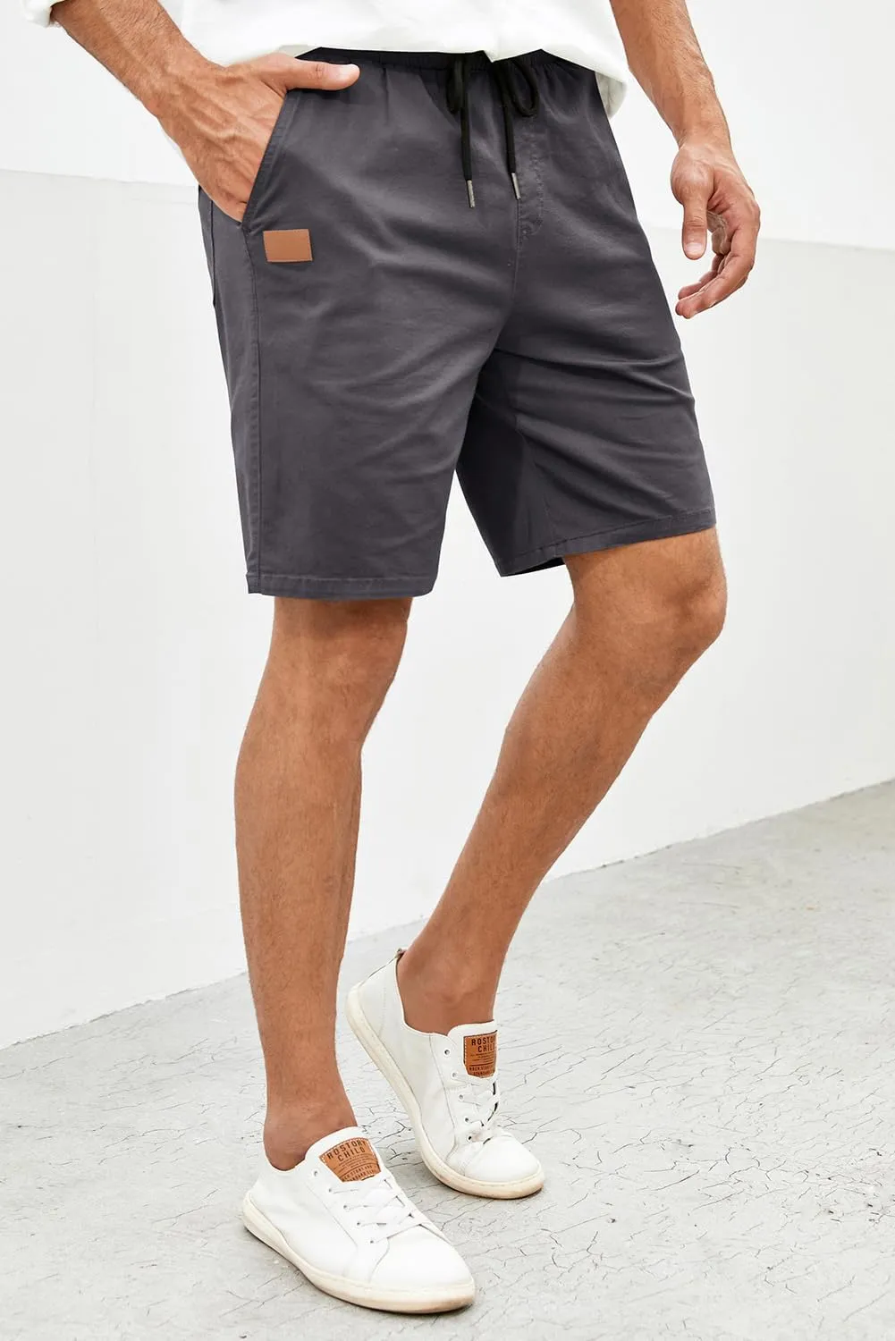 JMIERR Mens Casual Shorts - Cotton Drawstring Summer Beach Stretch Twill Chino Golf Shorts