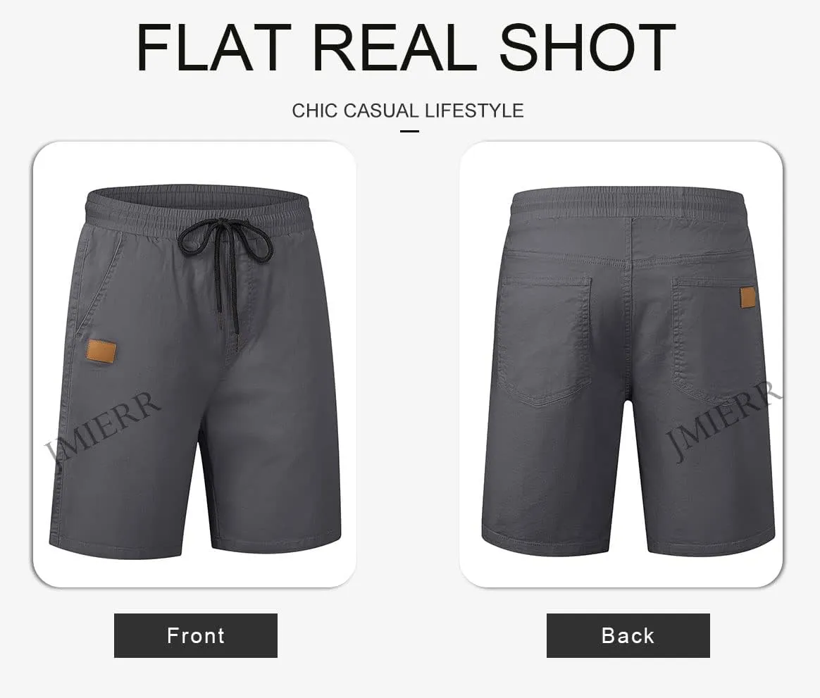JMIERR Mens Casual Shorts - Cotton Drawstring Summer Beach Stretch Twill Chino Golf Shorts
