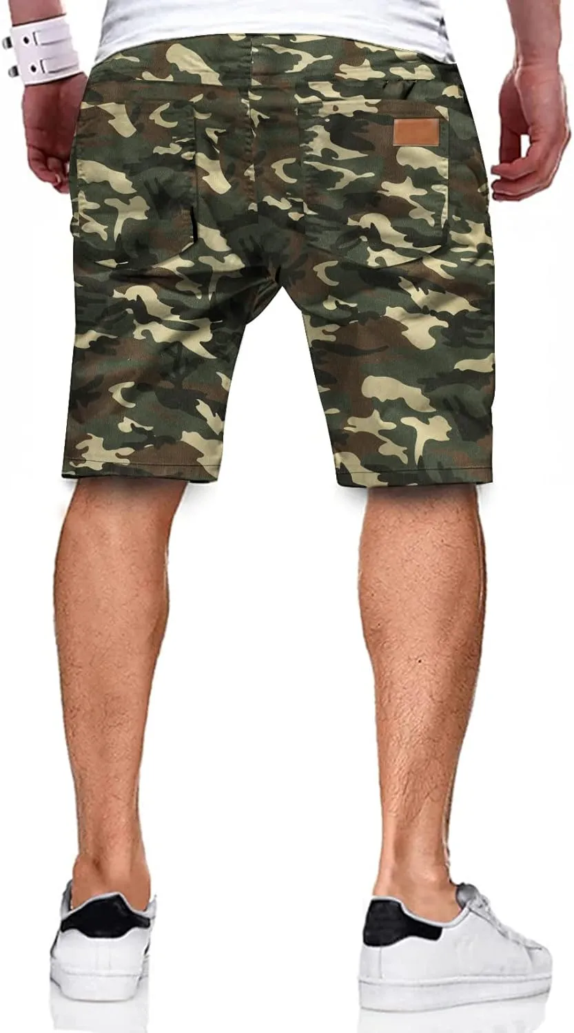 JMIERR Mens Casual Shorts - Cotton Drawstring Summer Beach Stretch Twill Chino Golf Shorts