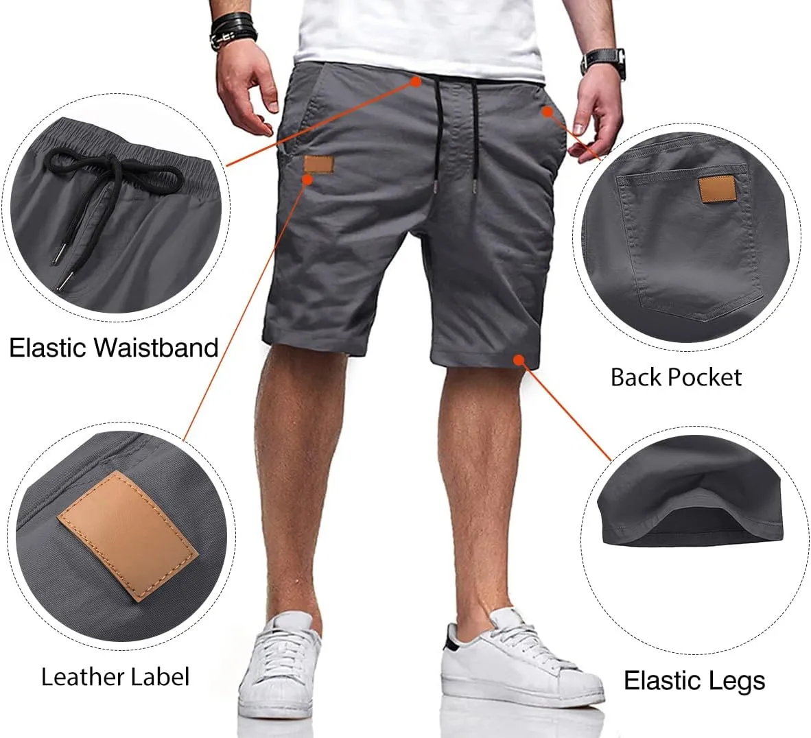 JMIERR Mens Casual Shorts - Cotton Drawstring Summer Beach Stretch Twill Chino Golf Shorts