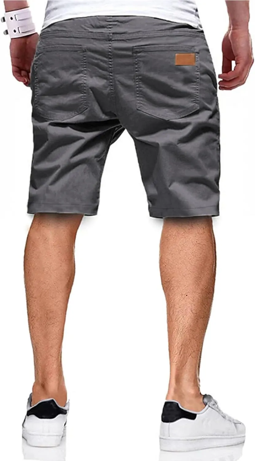 JMIERR Mens Casual Shorts - Cotton Drawstring Summer Beach Stretch Twill Chino Golf Shorts