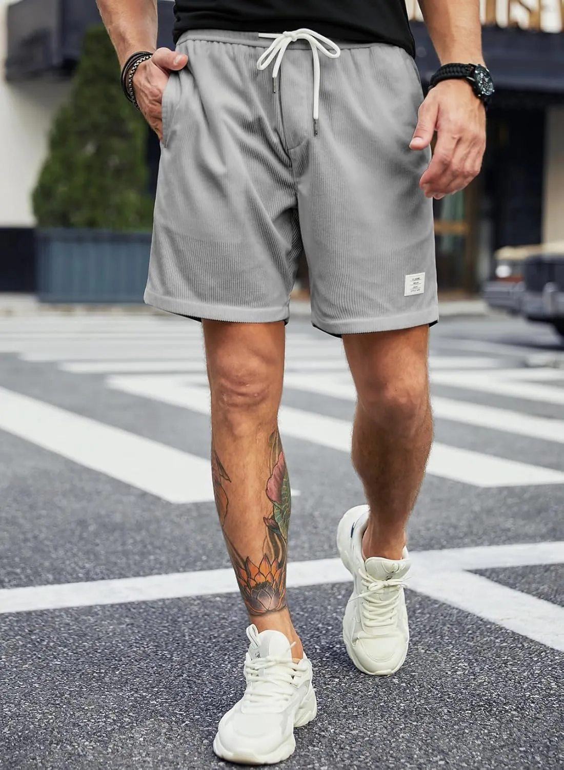 JMIERR Men's Corduroy Shorts Casual Elastic Waist Drawstring Lightweight Summer Beach Shorts