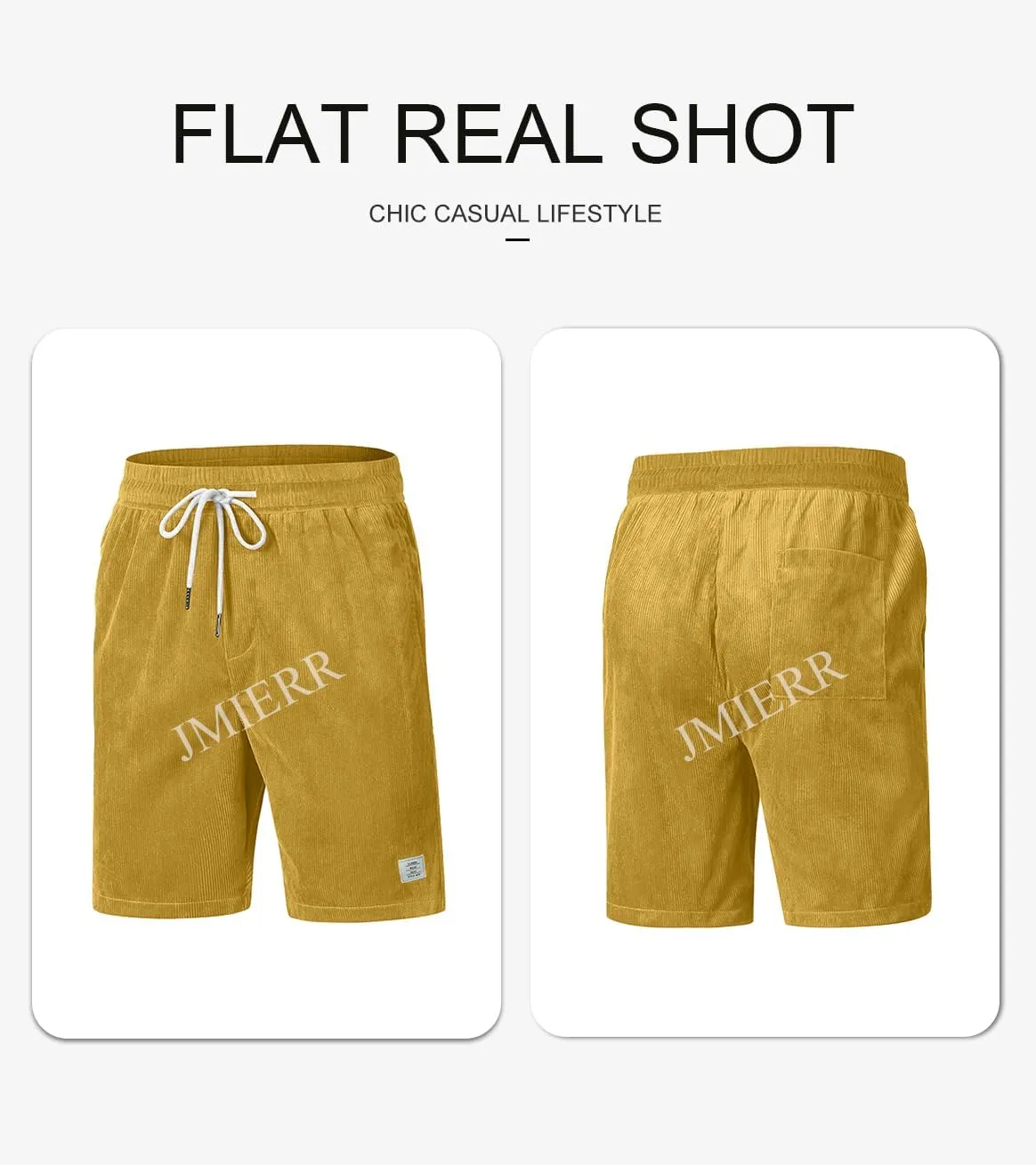 JMIERR Men's Corduroy Shorts Casual Elastic Waist Drawstring Lightweight Summer Beach Shorts