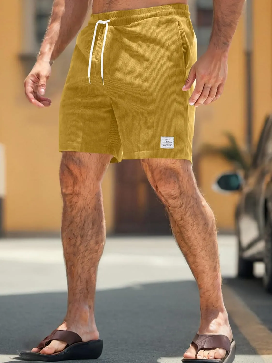 JMIERR Men's Corduroy Shorts Casual Elastic Waist Drawstring Lightweight Summer Beach Shorts