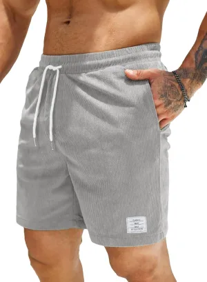JMIERR Men's Corduroy Shorts Casual Elastic Waist Drawstring Lightweight Summer Beach Shorts
