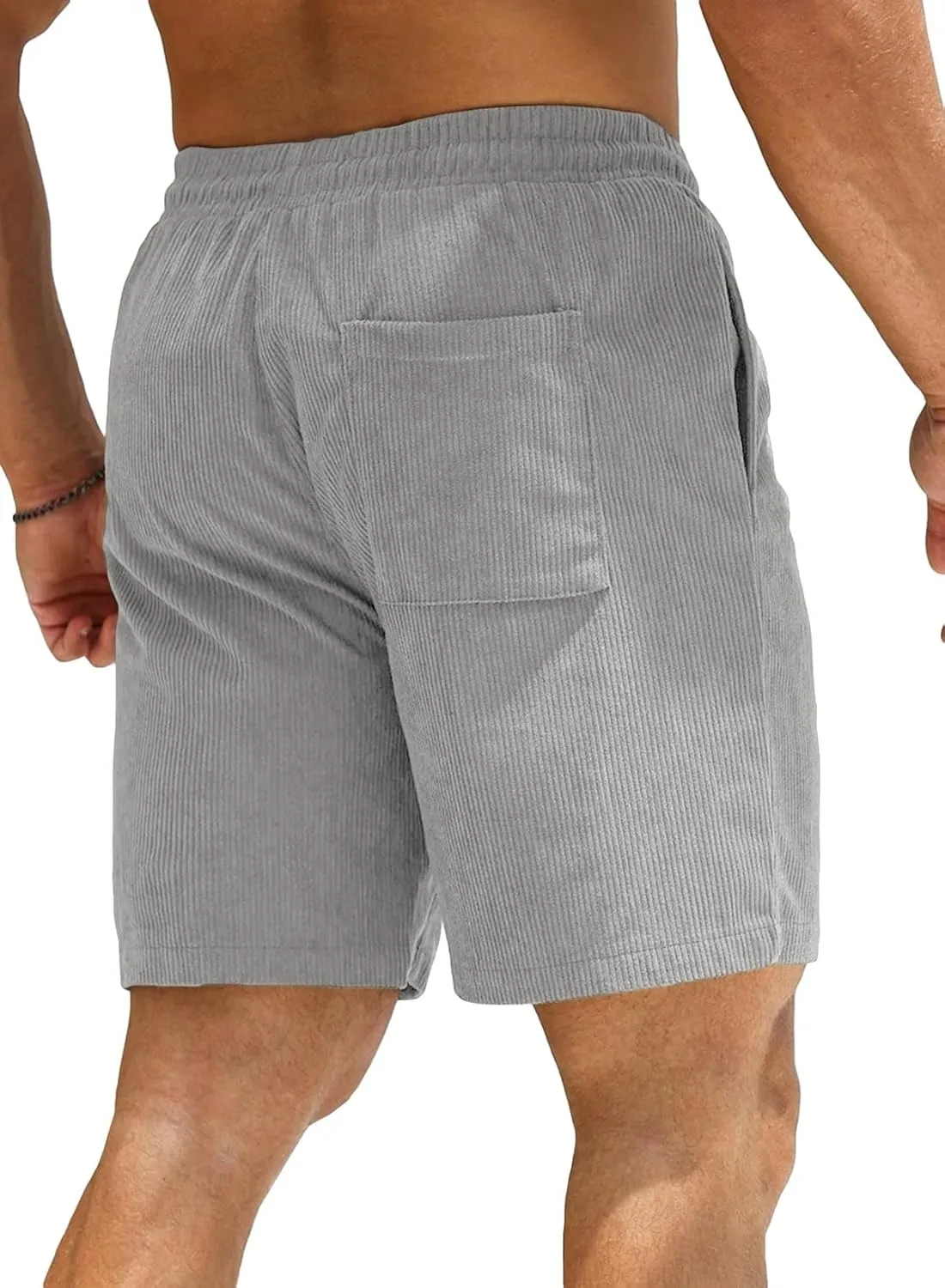 JMIERR Men's Corduroy Shorts Casual Elastic Waist Drawstring Lightweight Summer Beach Shorts