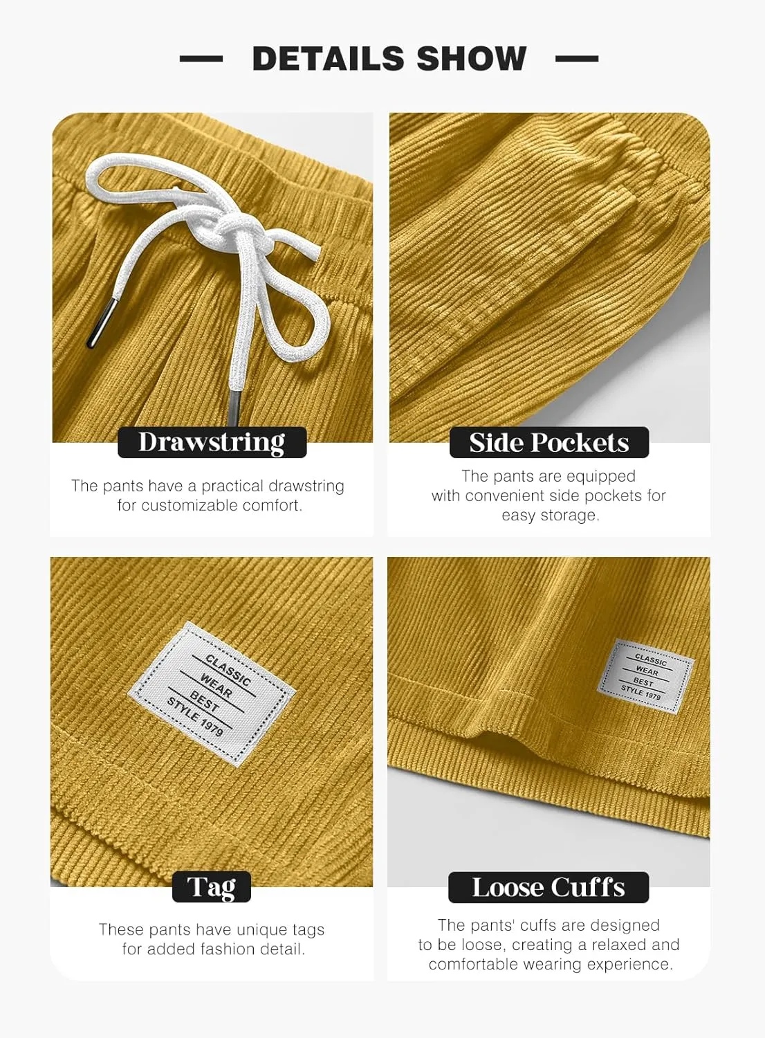 JMIERR Men's Corduroy Shorts Casual Elastic Waist Drawstring Lightweight Summer Beach Shorts