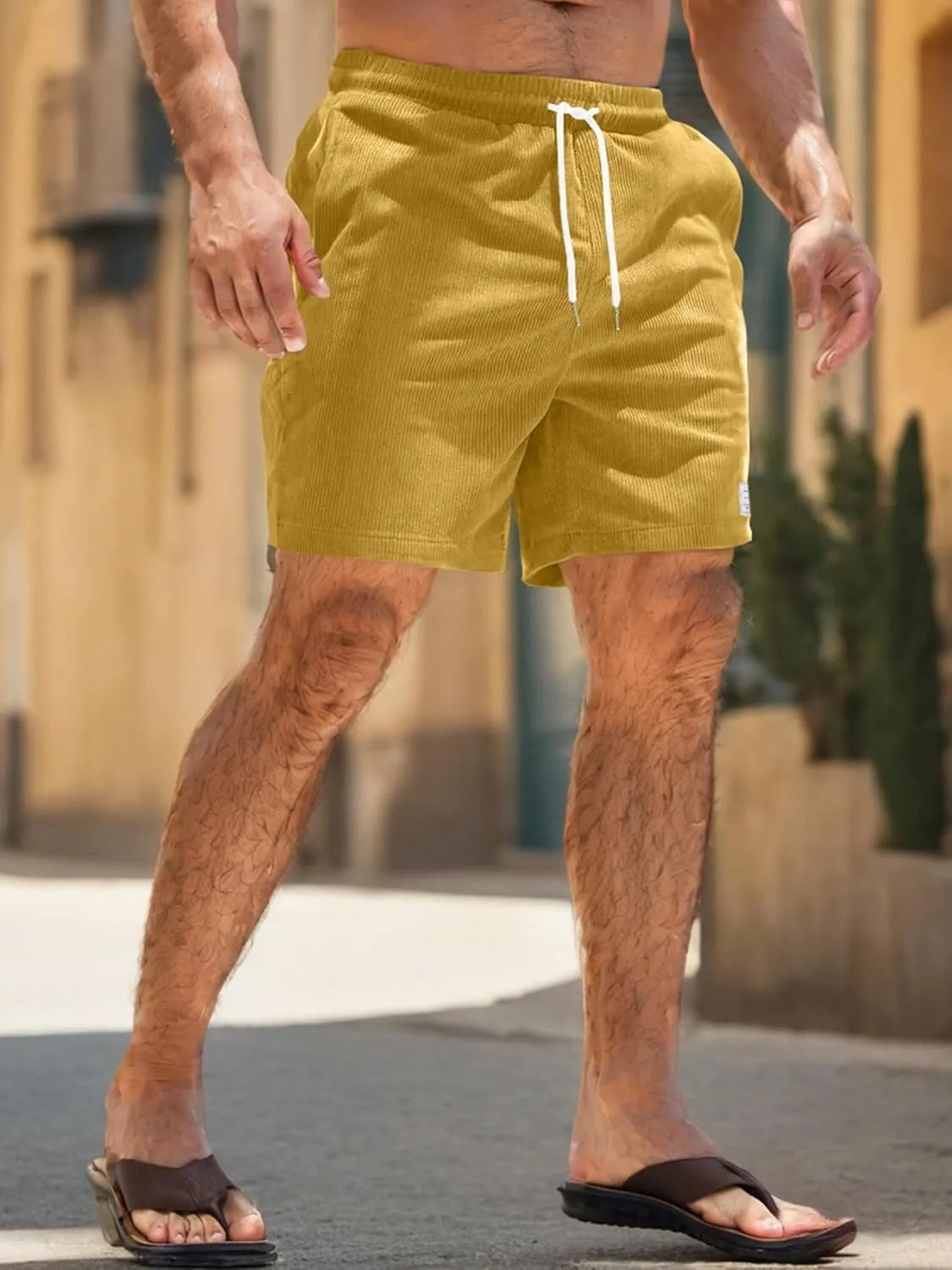 JMIERR Men's Corduroy Shorts Casual Elastic Waist Drawstring Lightweight Summer Beach Shorts