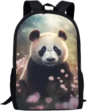 JooMeryer Cherry Blossom Panda Flower Backpack for Boys Mens Large Capacity Laptop Book Bags Knapsack Travel Daypack School Bag,Cute Panda Flower
