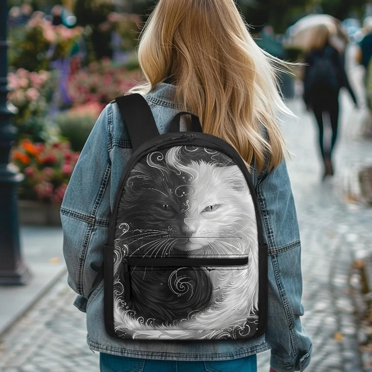JooMeryer Galaxy Cat Print Backpack Bags for Boys Girls Kids Aniaml School Bags Casual Shoulder Bag Travel Daypack Knapsack,Black White Cat 2