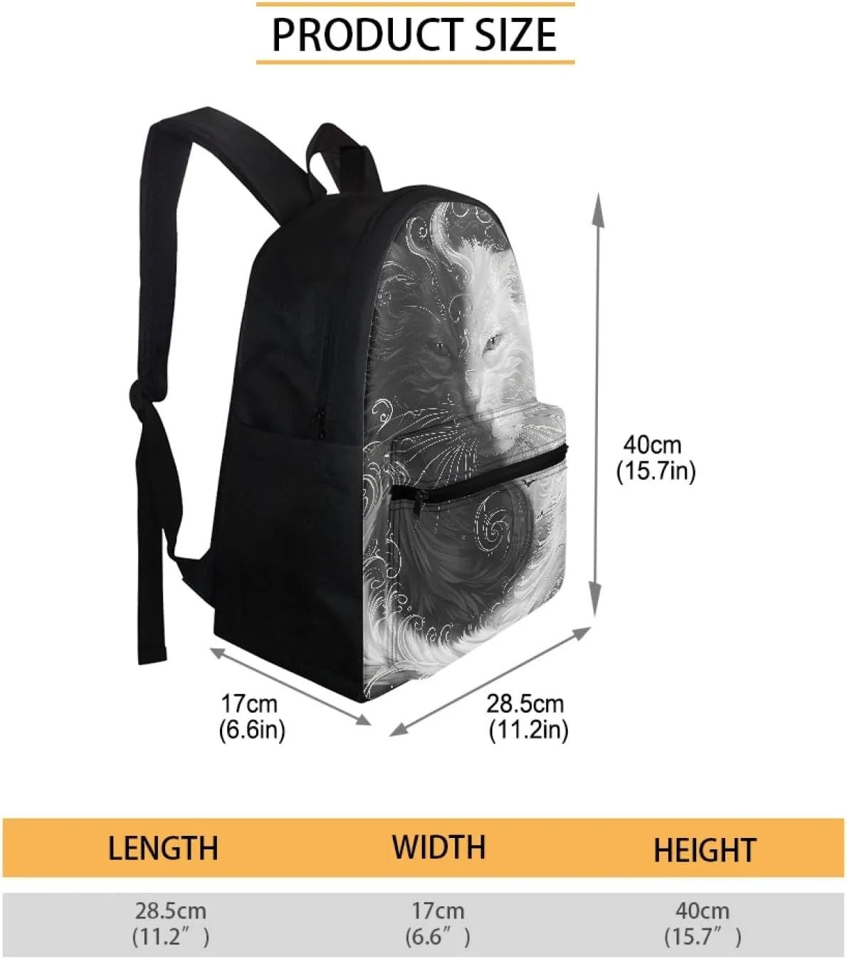 JooMeryer Galaxy Cat Print Backpack Bags for Boys Girls Kids Aniaml School Bags Casual Shoulder Bag Travel Daypack Knapsack,Black White Cat 2
