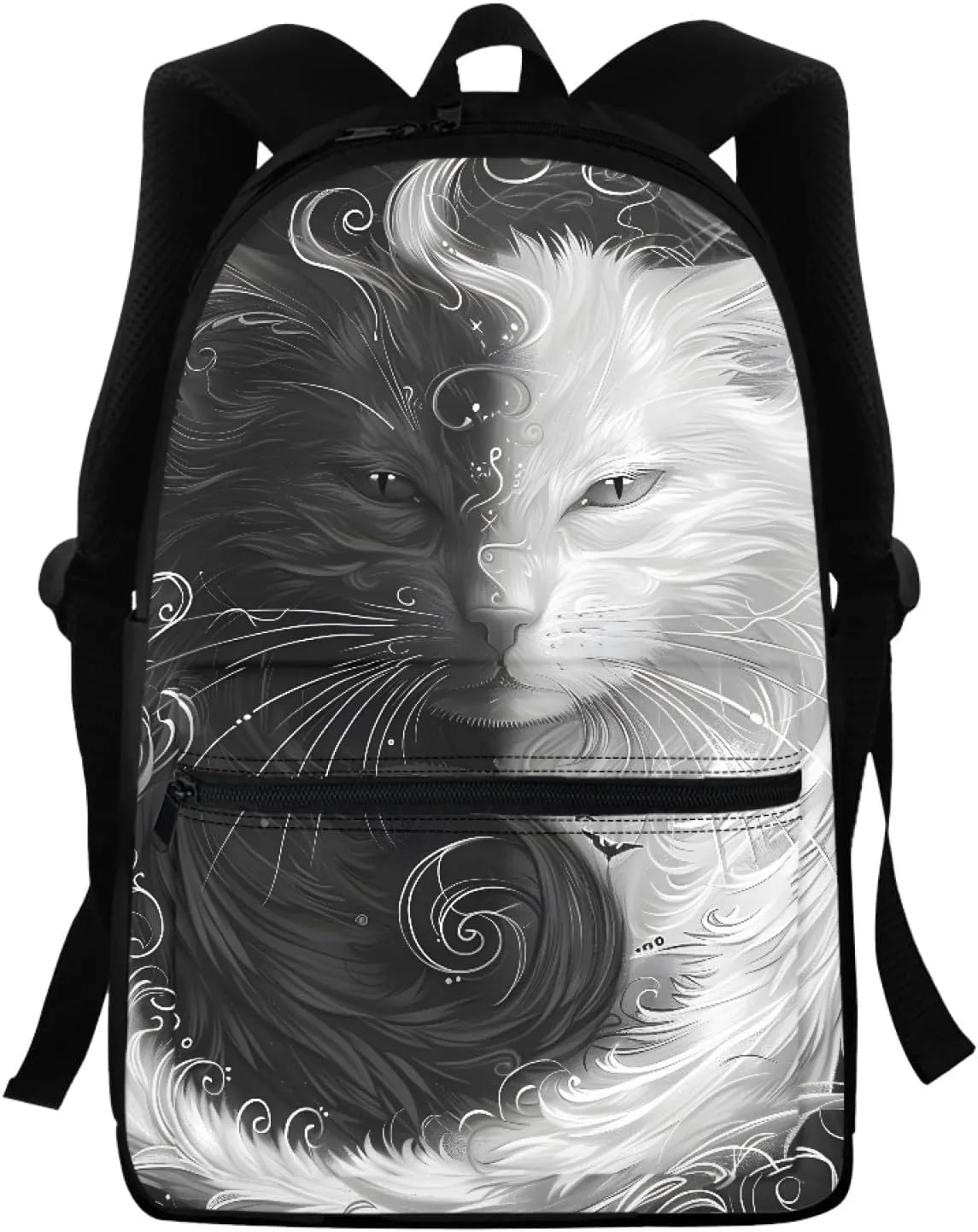 JooMeryer Galaxy Cat Print Backpack Bags for Boys Girls Kids Aniaml School Bags Casual Shoulder Bag Travel Daypack Knapsack,Black White Cat 2