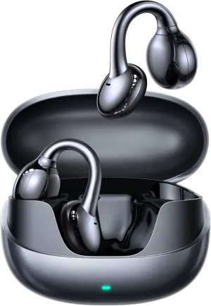 JOYROOM OE3 Open Ear Earbuds Headphones, Wireless Clip-On Earbuds with Auto L- R Recognition, Omni Tap Control, Immersive Sound, and Ultra-Light 4.9g Fit, Comfortable for Workouts and Daily Use（Black）