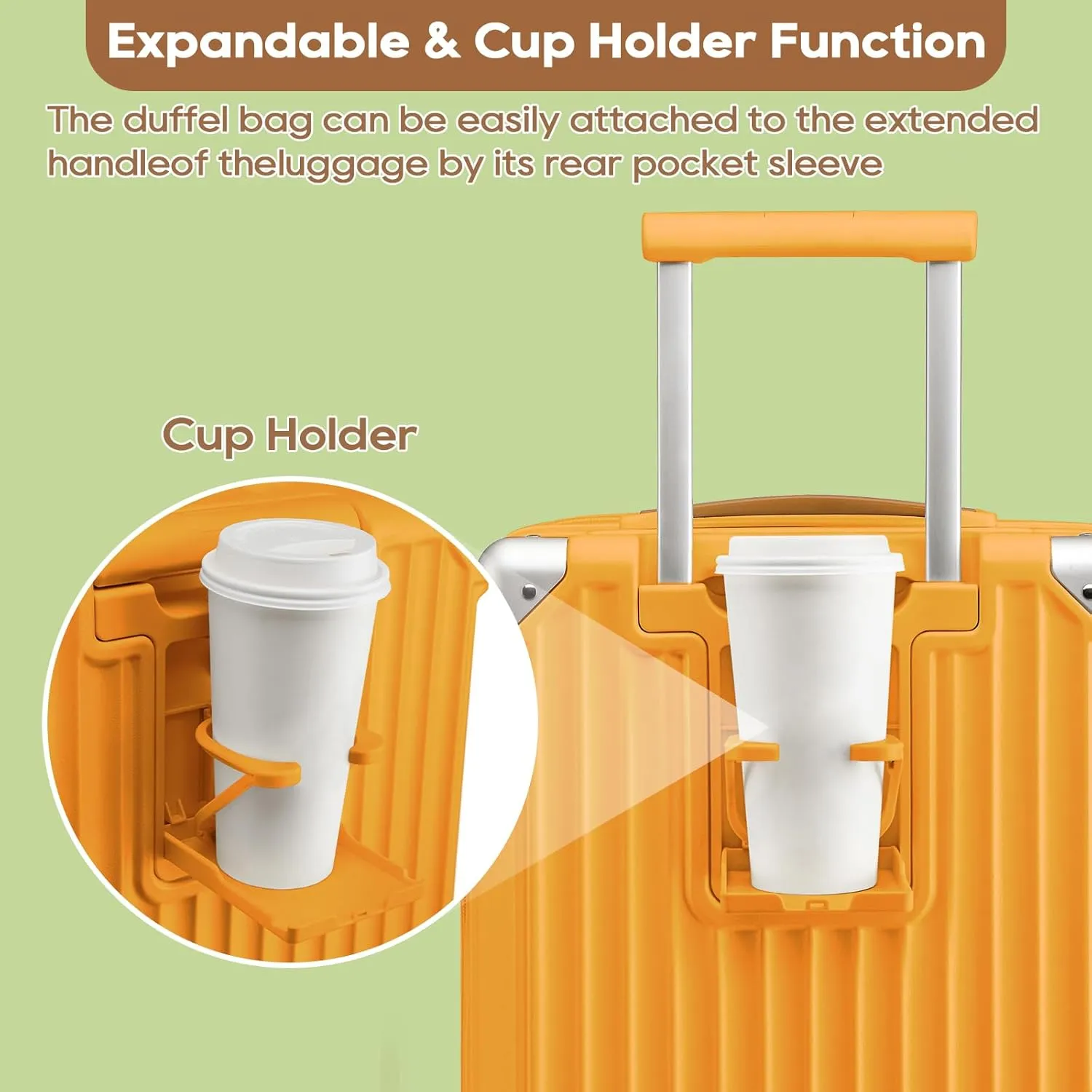 Joyway 5 Piece Luggage Set with Cup Holder, Expandable 25% Capacity, Includes Handbag, Anti Slip Wheels, Hook, Smart Carry On Suitcase for Men and Women, Spinner Travel Orange