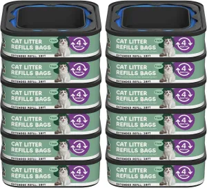 Jumbo Cat Litter Refill Bags Cartridge 28FT 12 Pack, Compatible with Litter Cat Genie Standard, Plus, XL, XL  Pail Refills, 7-Layer Odor Control Pet Waste Bags