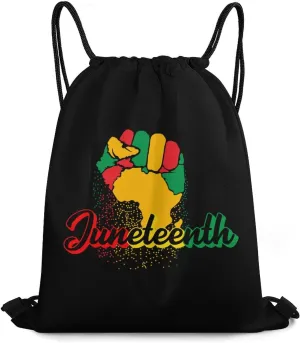 Juneteenth Fist Freedom Day Drawstring Backpack Gym Bag Sports Backpack Beach Bag Yoga Travel Bag