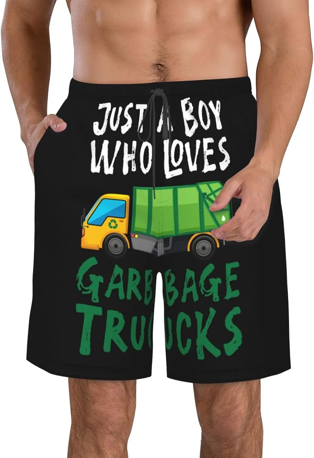 Just A Boy Who Loves Garbage Trucks Mens Swim Trunks Quick Dry Summer Beach Shorts