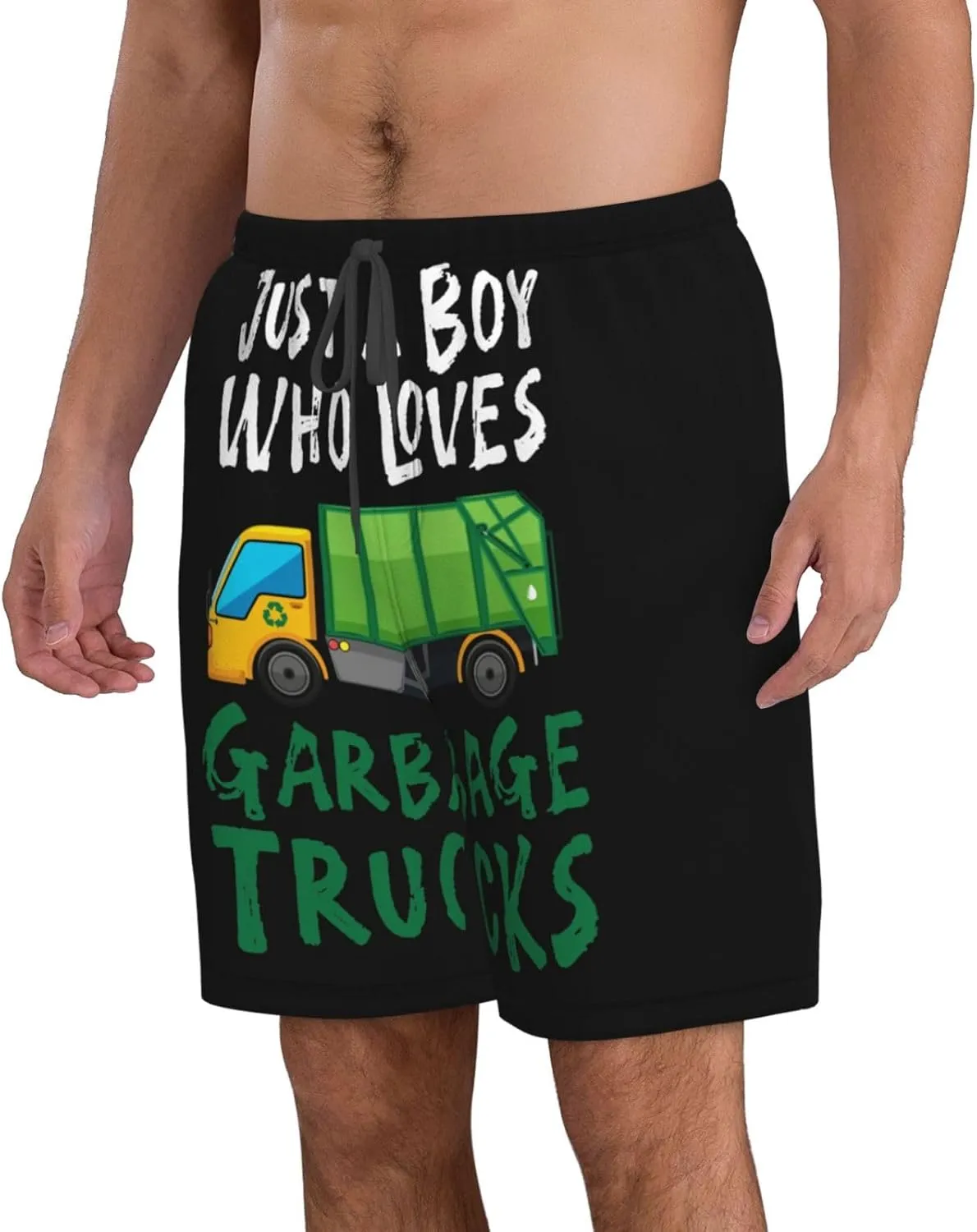 Just A Boy Who Loves Garbage Trucks Mens Swim Trunks Quick Dry Summer Beach Shorts