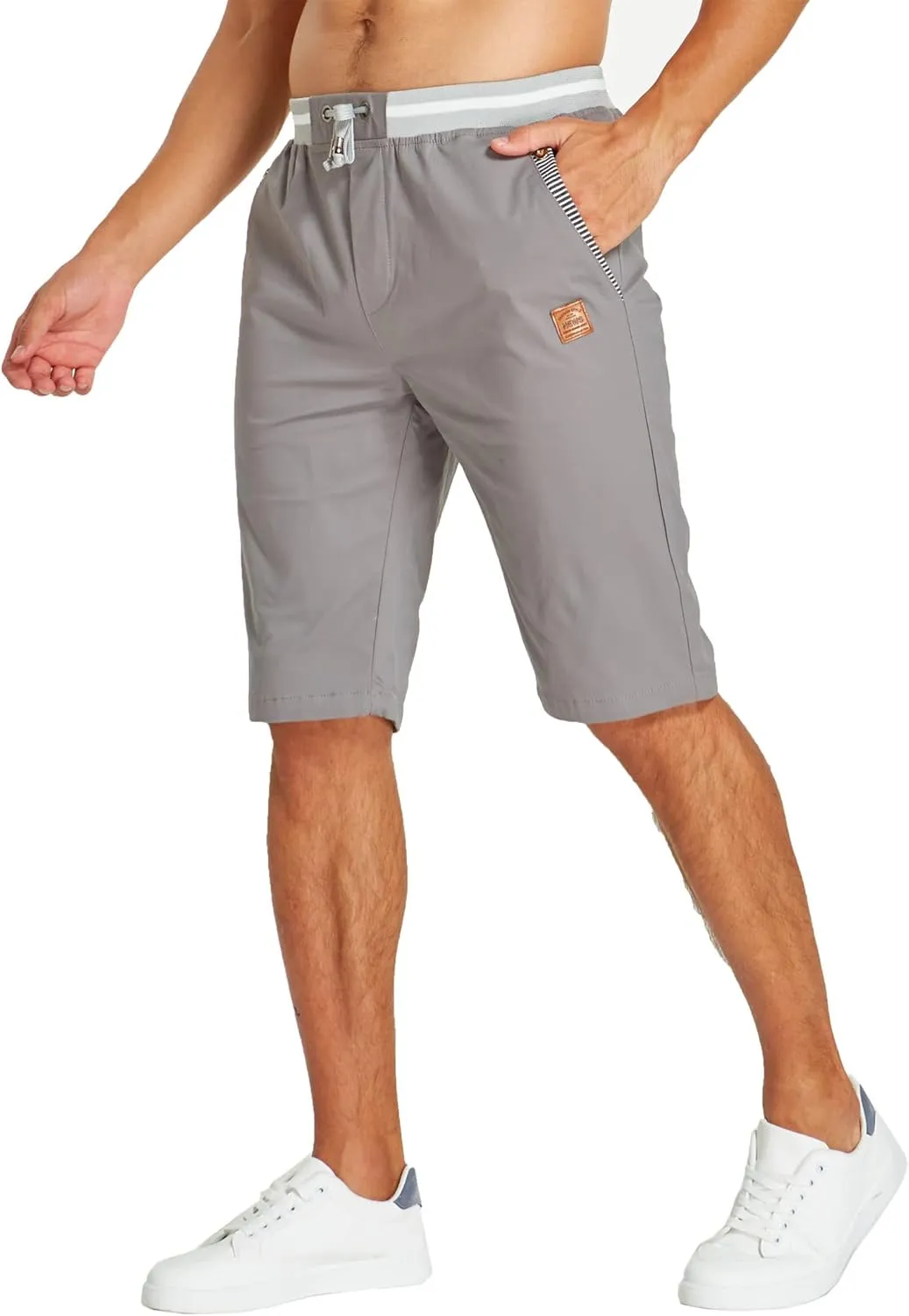 JustSun Mens Shorts Casual Classic Fit Cotton Summer Beach Shorts with Elastic Waist and Pockets