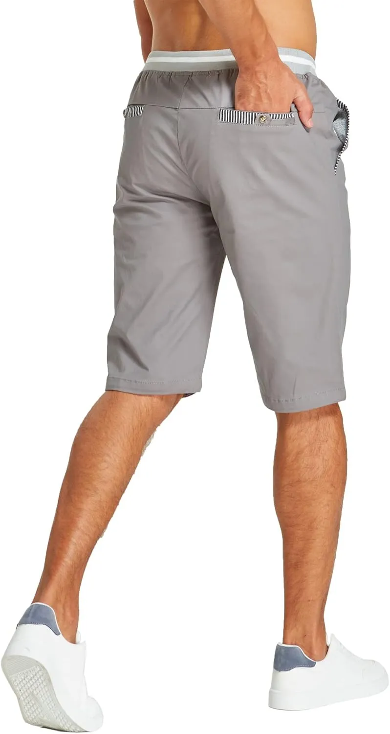 JustSun Mens Shorts Casual Classic Fit Cotton Summer Beach Shorts with Elastic Waist and Pockets