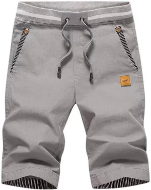 JustSun Mens Shorts Casual Classic Fit Cotton Summer Beach Shorts with Elastic Waist and Pockets