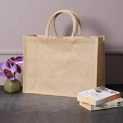 Jute Burlap Tote Bags with Handle | Natural Eco-friendly Reusable Grocery Bag