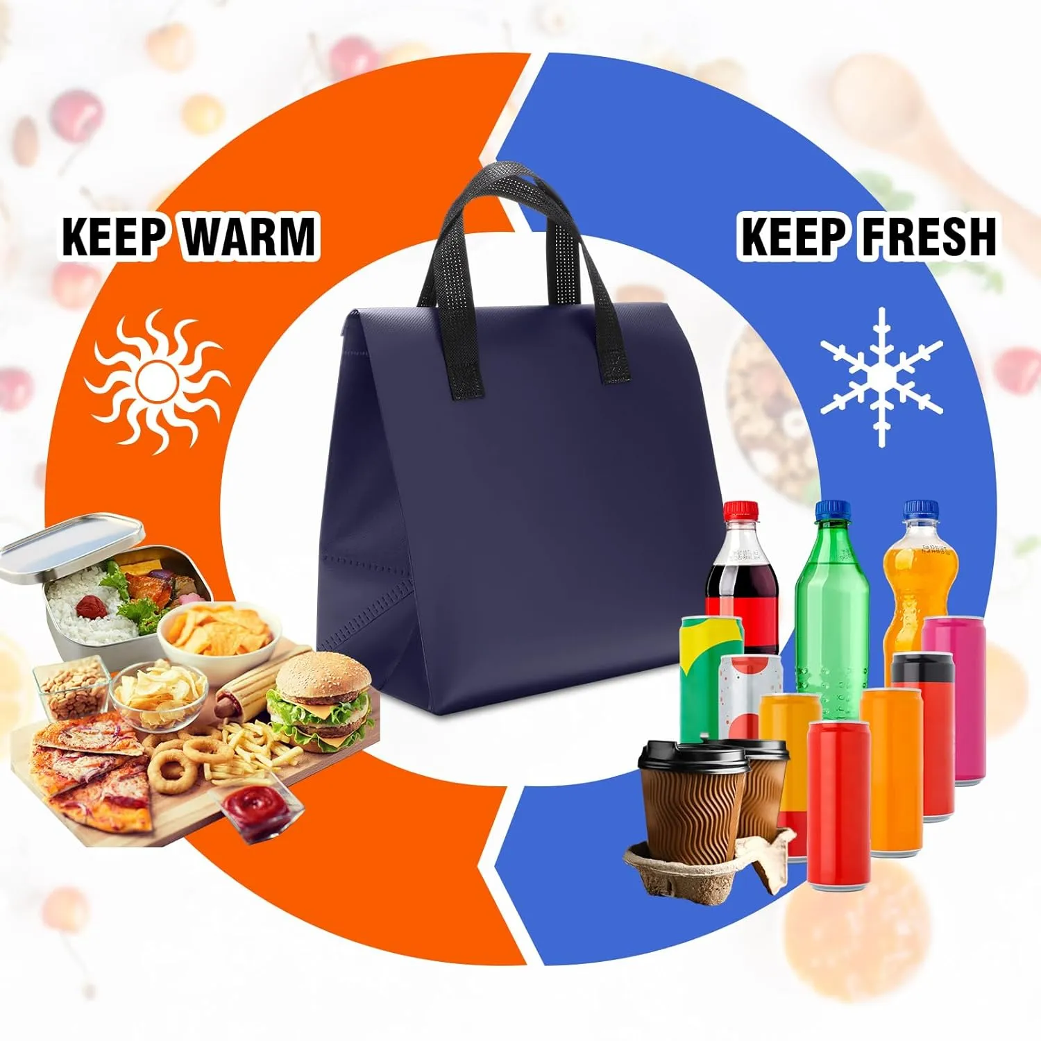 Kacctyen 100 Pcs Insulated Take Out Bags Bulk 9.5 x 6 x 9.5 in Thermal Insulation Food Bag for Coffee, Milk Tea, Hot Cold Food, Delivery Cooler Bag for Catering Restaurant Grocery Picnic (Rich Colors)