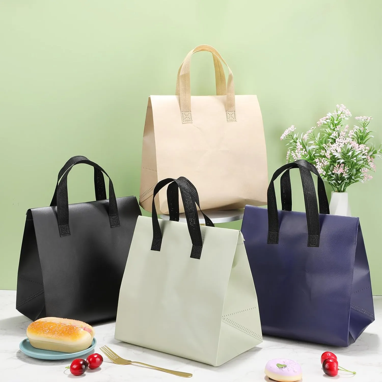 Kacctyen 100 Pcs Insulated Take Out Bags Bulk 9.5 x 6 x 9.5 in Thermal Insulation Food Bag for Coffee, Milk Tea, Hot Cold Food, Delivery Cooler Bag for Catering Restaurant Grocery Picnic (Rich Colors)