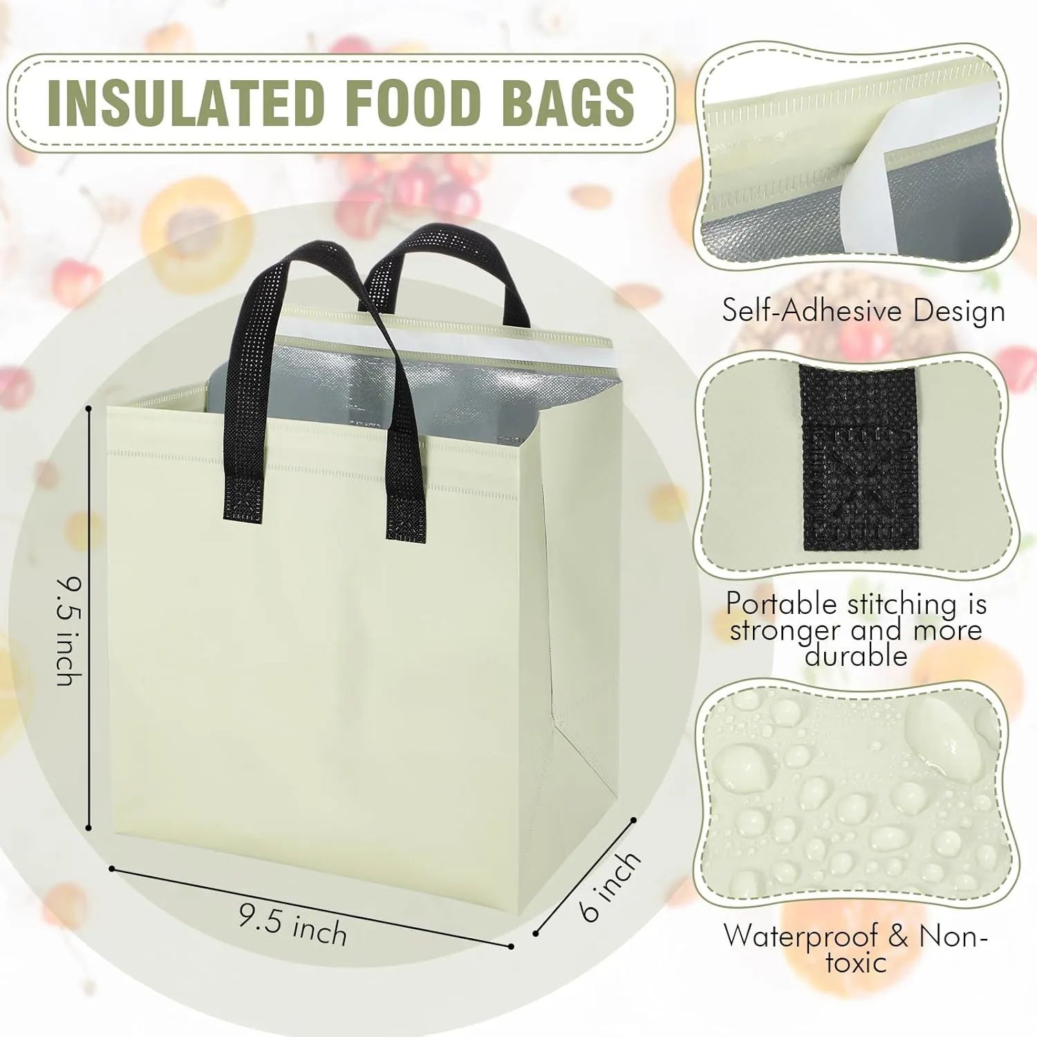 Kacctyen 100 Pcs Insulated Take Out Bags Bulk 9.5 x 6 x 9.5 in Thermal Insulation Food Bag for Coffee, Milk Tea, Hot Cold Food, Delivery Cooler Bag for Catering Restaurant Grocery Picnic (Rich Colors)