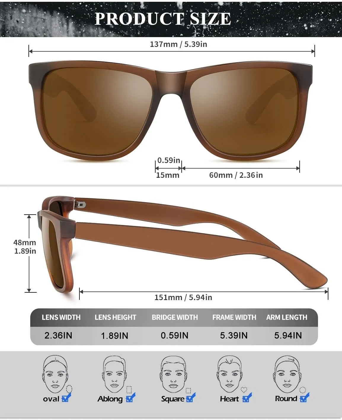 KALIYADI Sunglasses Men Polarized Sun glasses for Mens Womens Classic Matte Black Frame UV Protection 3pack