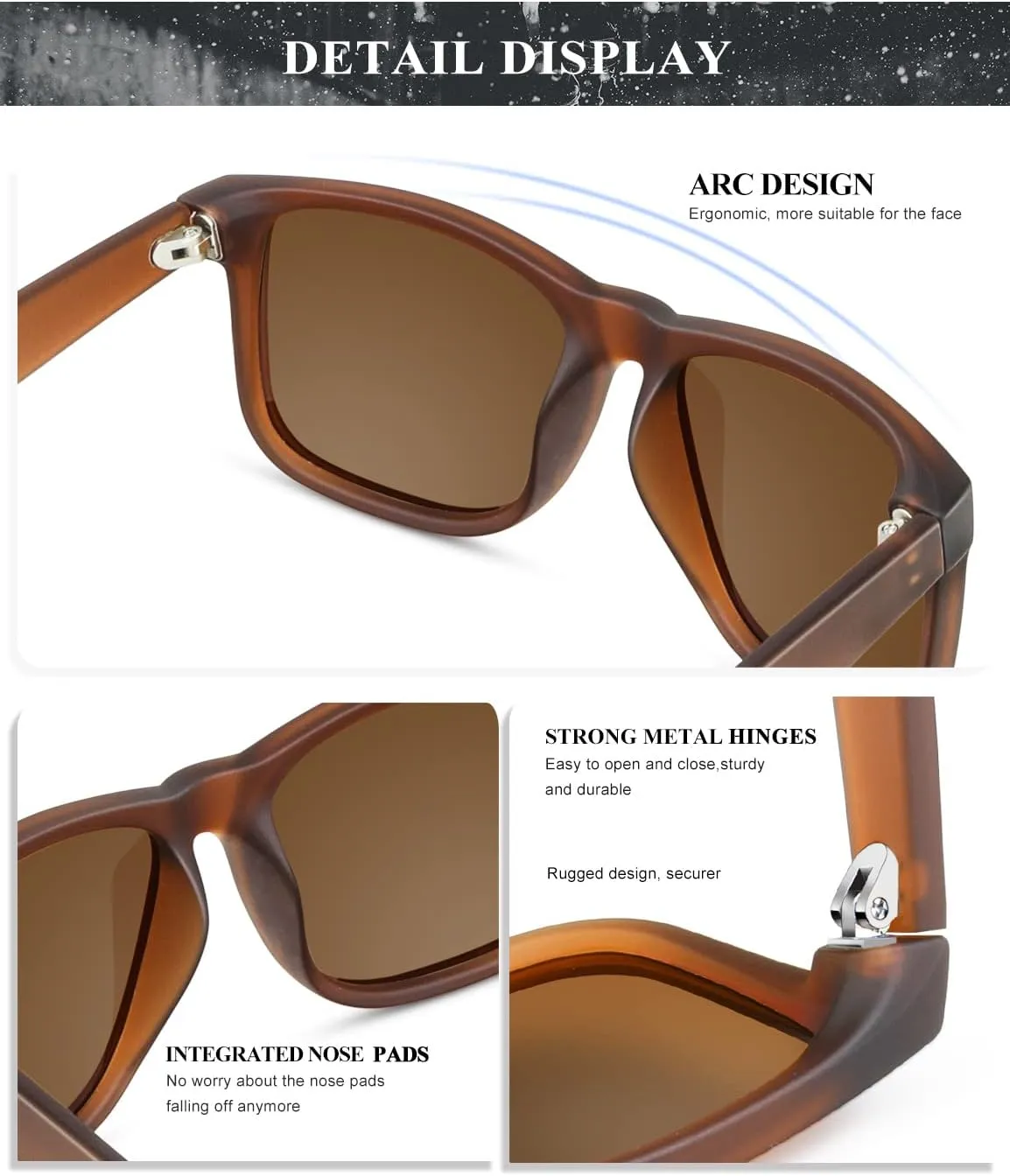 KALIYADI Sunglasses Men Polarized Sun glasses for Mens Womens Classic Matte Black Frame UV Protection 3pack