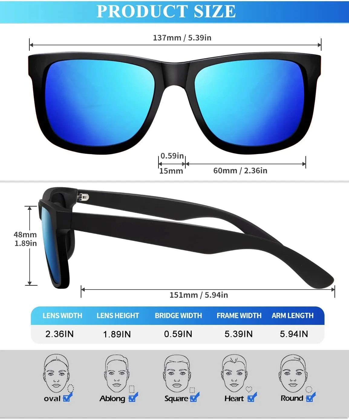 KALIYADI Sunglasses Men Polarized Sun glasses for Mens Womens Classic Matte Black Frame UV Protection 3pack