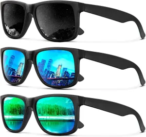 KALIYADI Sunglasses Men Polarized Sun glasses for Mens Womens Classic Matte Black Frame UV Protection 3pack