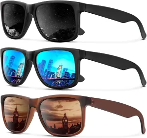 KALIYADI Sunglasses Men Polarized Sun glasses for Mens Womens Classic Matte Black Frame UV Protection 3pack