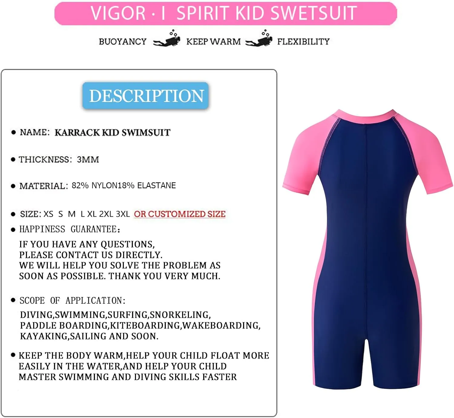 karrack Girls and Boys One Piece Rash Guard Swimsuit Kid Water Sport Short Swimsuit UPF 50  Sun Protection Bathing Suits