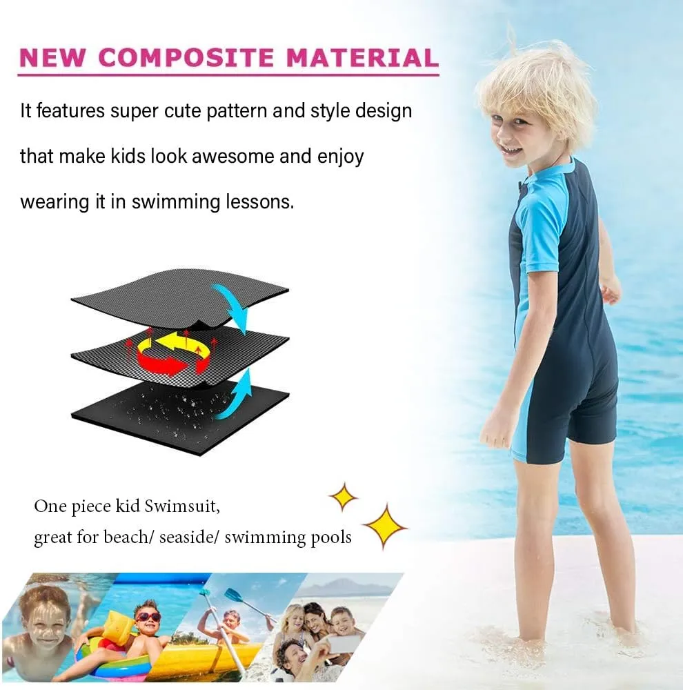 karrack Girls and Boys One Piece Rash Guard Swimsuit Kid Water Sport Short Swimsuit UPF 50  Sun Protection Bathing Suits
