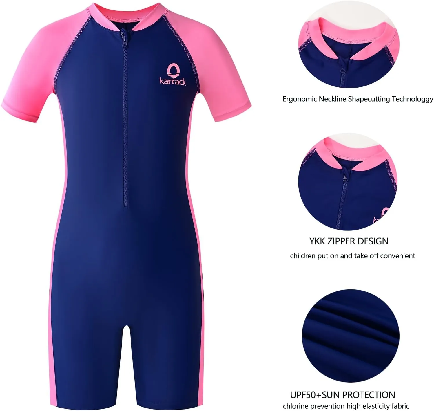 karrack Girls and Boys One Piece Rash Guard Swimsuit Kid Water Sport Short Swimsuit UPF 50  Sun Protection Bathing Suits