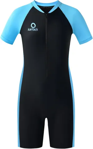 karrack Girls and Boys One Piece Rash Guard Swimsuit Kid Water Sport Short Swimsuit UPF 50  Sun Protection Bathing Suits