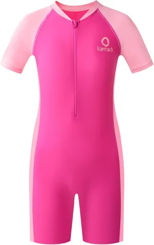 karrack Girls and Boys One Piece Rash Guard Swimsuit Kid Water Sport Short Swimsuit UPF 50  Sun Protection Bathing Suits