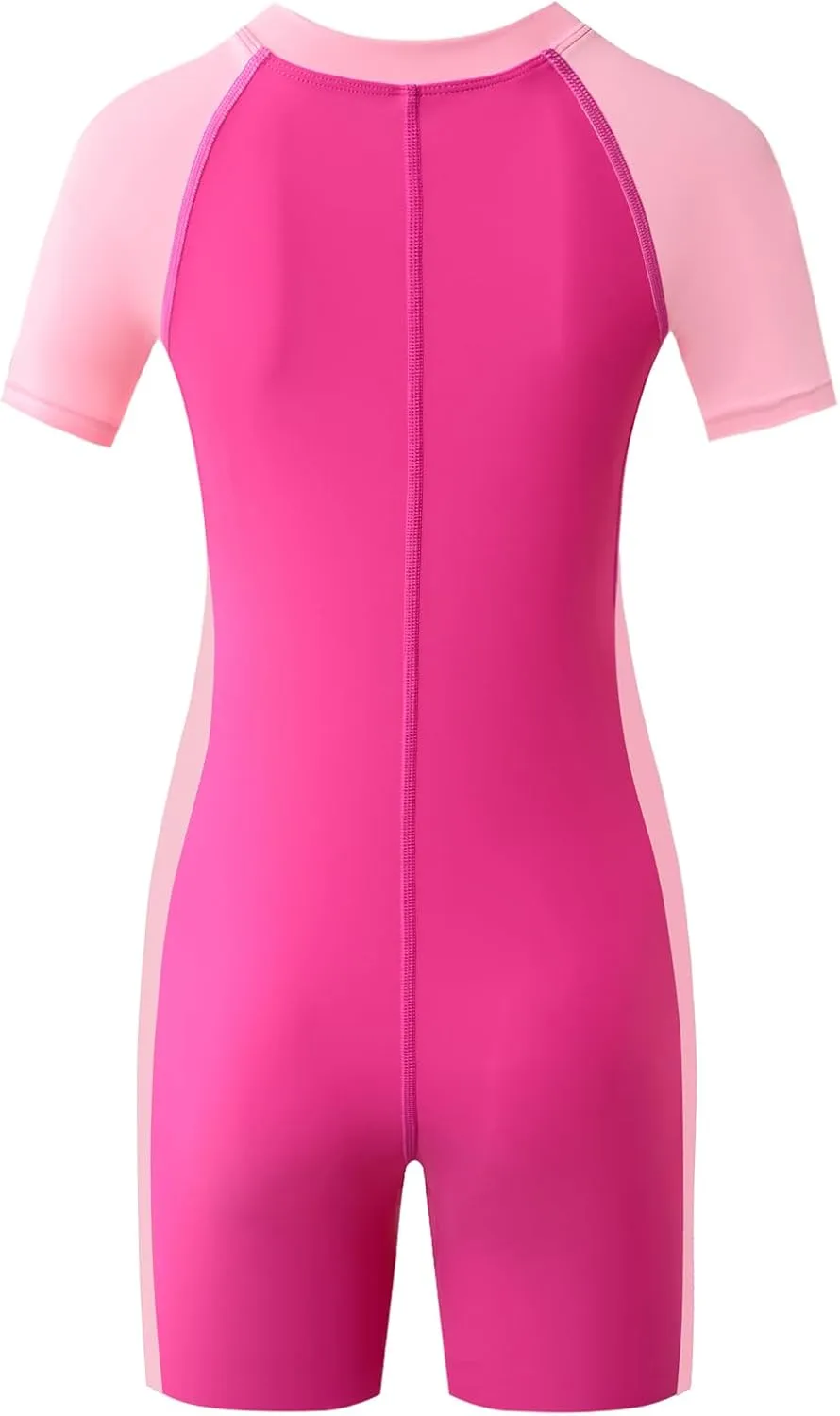 karrack Girls and Boys One Piece Rash Guard Swimsuit Kid Water Sport Short Swimsuit UPF 50  Sun Protection Bathing Suits