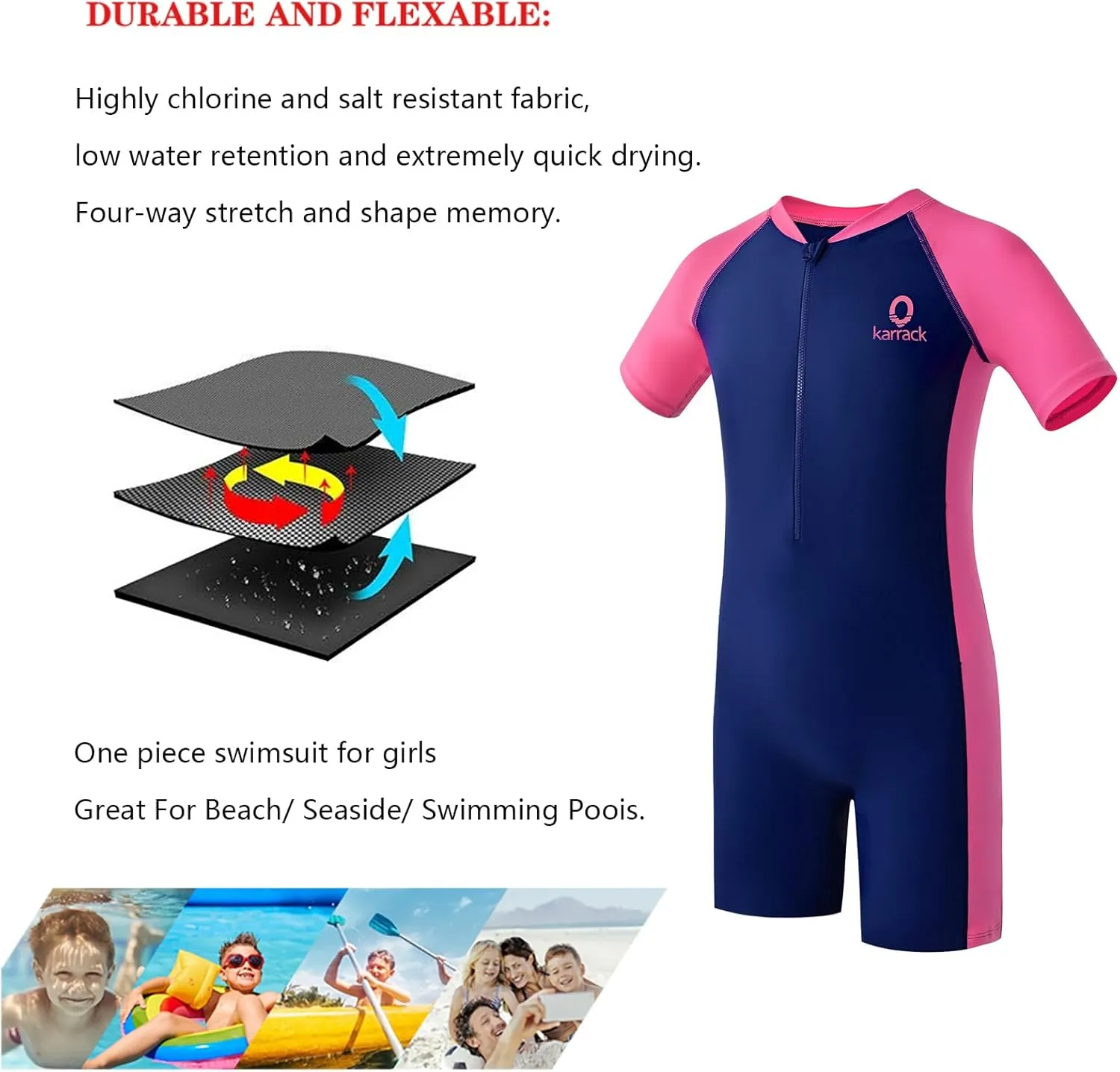 karrack Girls and Boys One Piece Rash Guard Swimsuit Kid Water Sport Short Swimsuit UPF 50  Sun Protection Bathing Suits