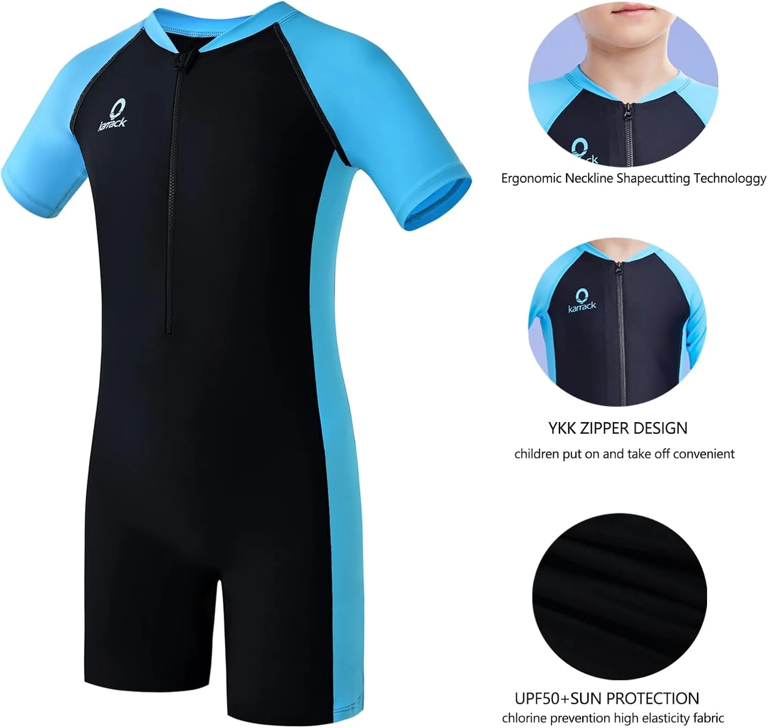 karrack Girls and Boys One Piece Rash Guard Swimsuit Kid Water Sport Short Swimsuit UPF 50  Sun Protection Bathing Suits