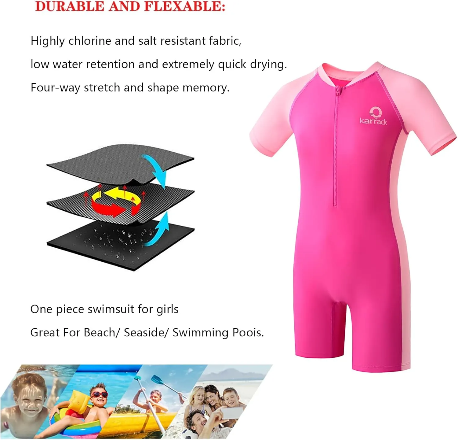 karrack Girls and Boys One Piece Rash Guard Swimsuit Kid Water Sport Short Swimsuit UPF 50  Sun Protection Bathing Suits
