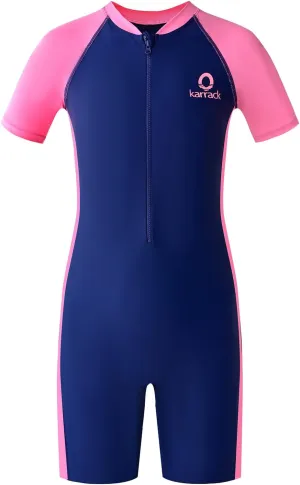 karrack Girls and Boys One Piece Rash Guard Swimsuit Kid Water Sport Short Swimsuit UPF 50  Sun Protection Bathing Suits