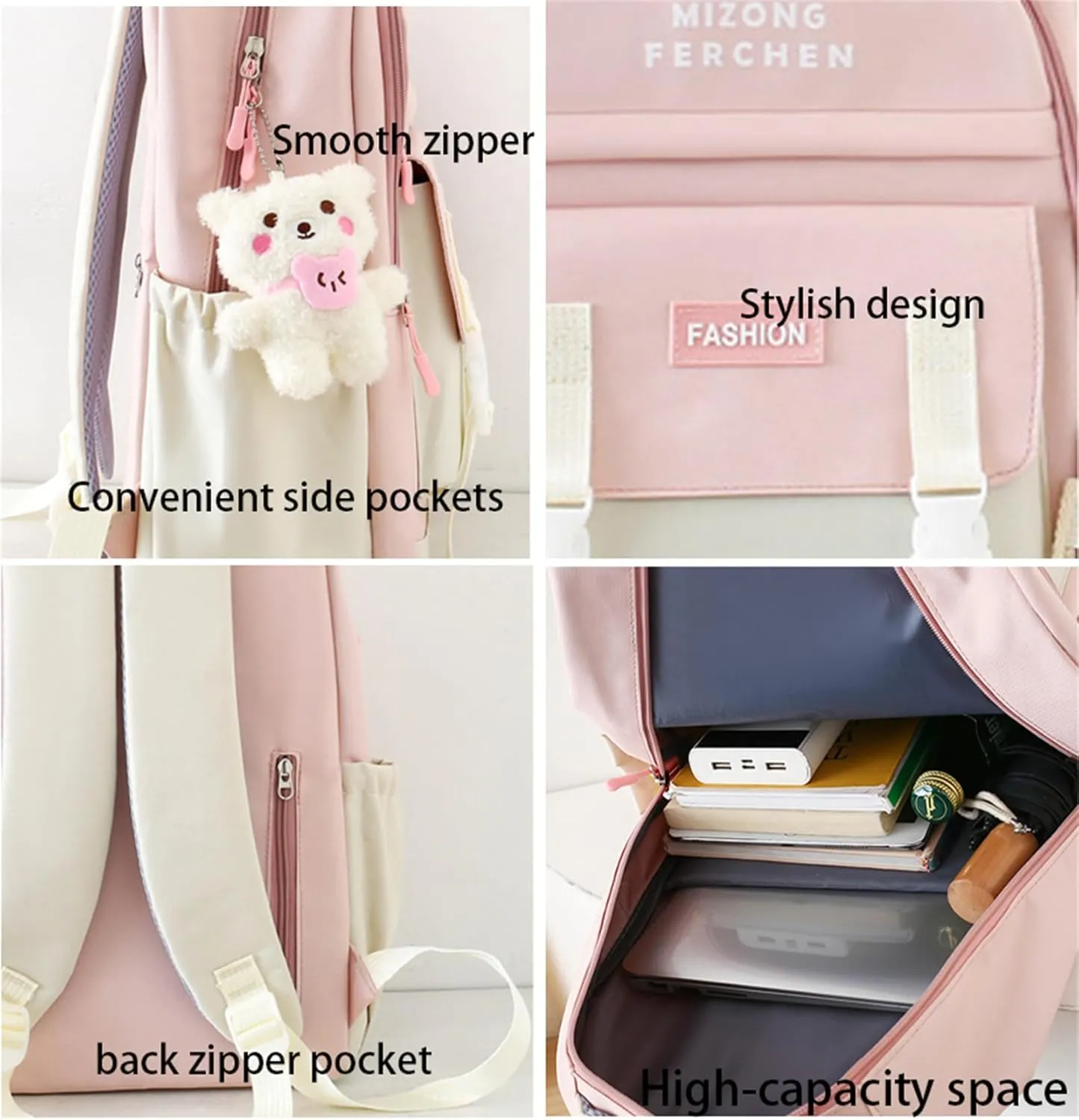 Kawaii Backpack Set 5Pcs School Bag with Cute Pendants Accessories for Teen Girls Boys Back to School Supplies Aesthetic Backpack Shoulder Tote Bags Daypack