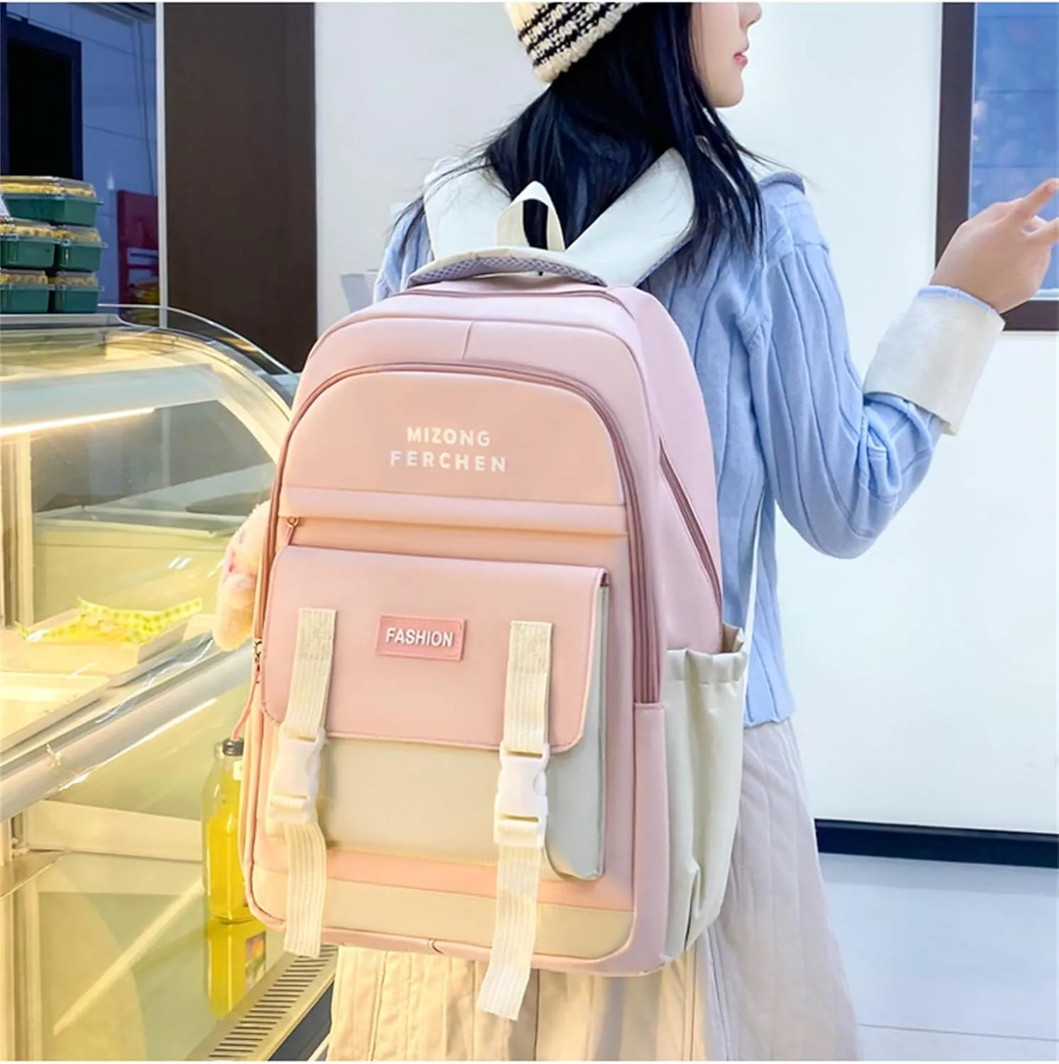 Kawaii Backpack Set 5Pcs School Bag with Cute Pendants Accessories for Teen Girls Boys Back to School Supplies Aesthetic Backpack Shoulder Tote Bags Daypack