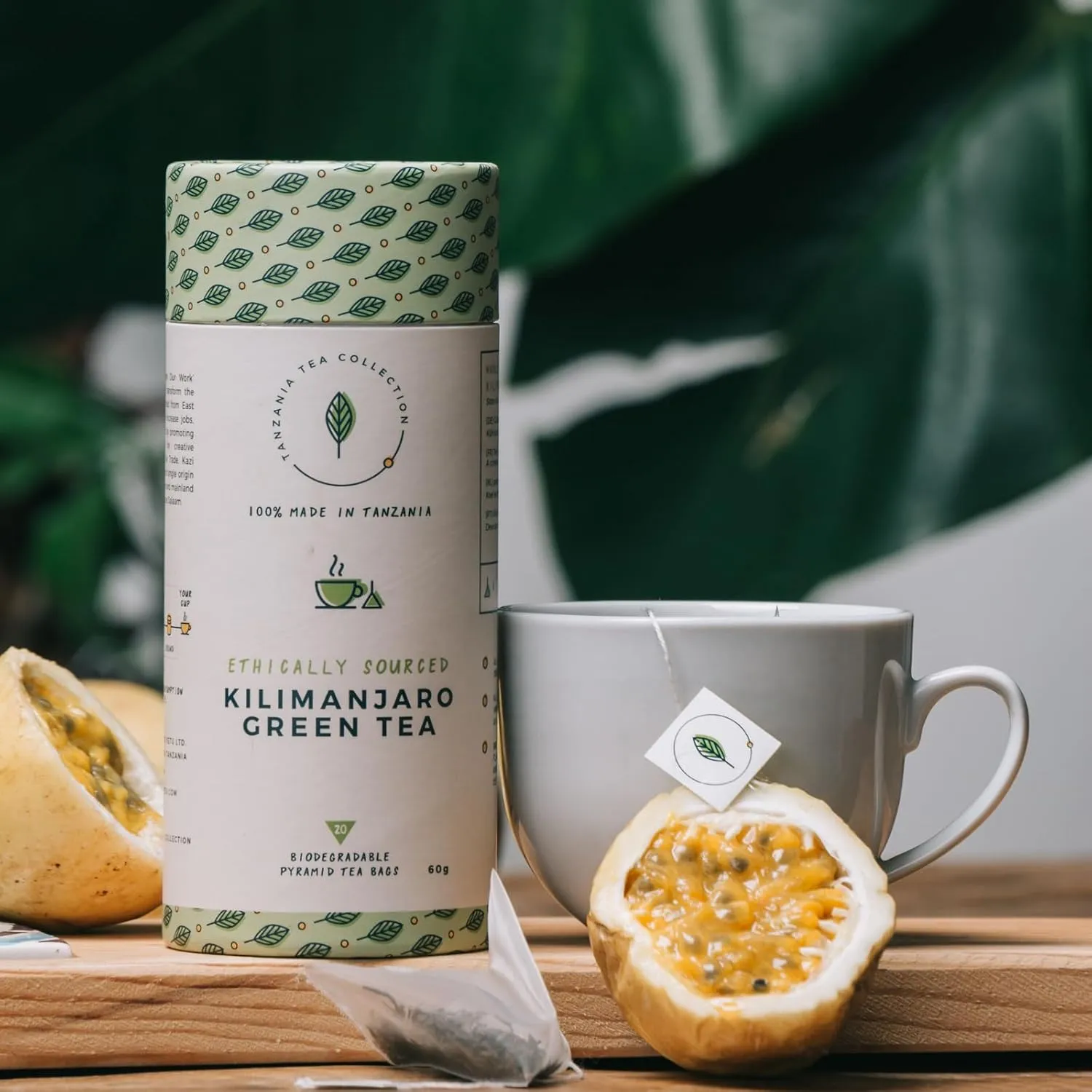 Kazi Yetu - Kilimanjaro Green Tea - 100% Natural - Biodegradable Pyramid Bags - Hot or Cold Brew - Lightly Energizing - Africa Collection - 20 bags