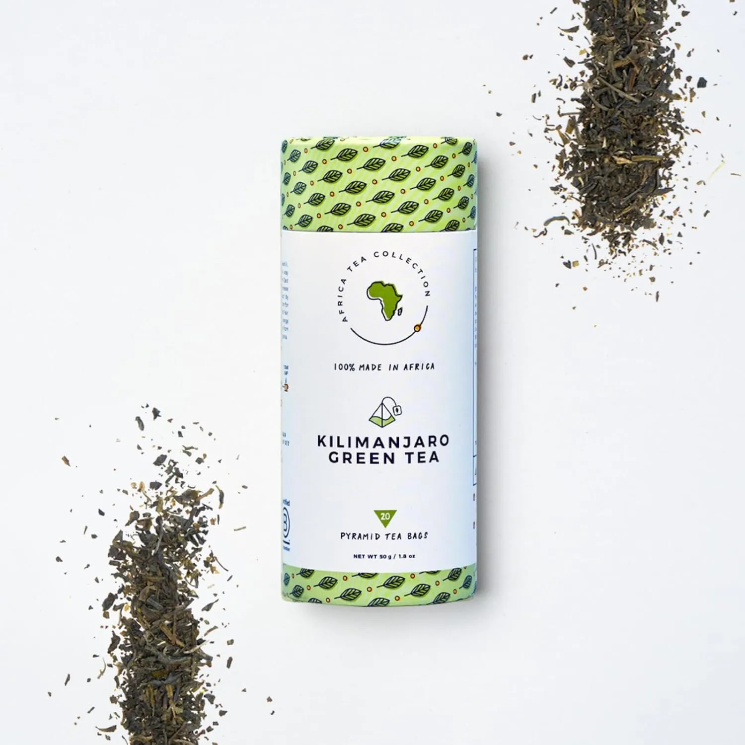 Kazi Yetu - Kilimanjaro Green Tea - 100% Natural - Biodegradable Pyramid Bags - Hot or Cold Brew - Lightly Energizing - Africa Collection - 20 bags