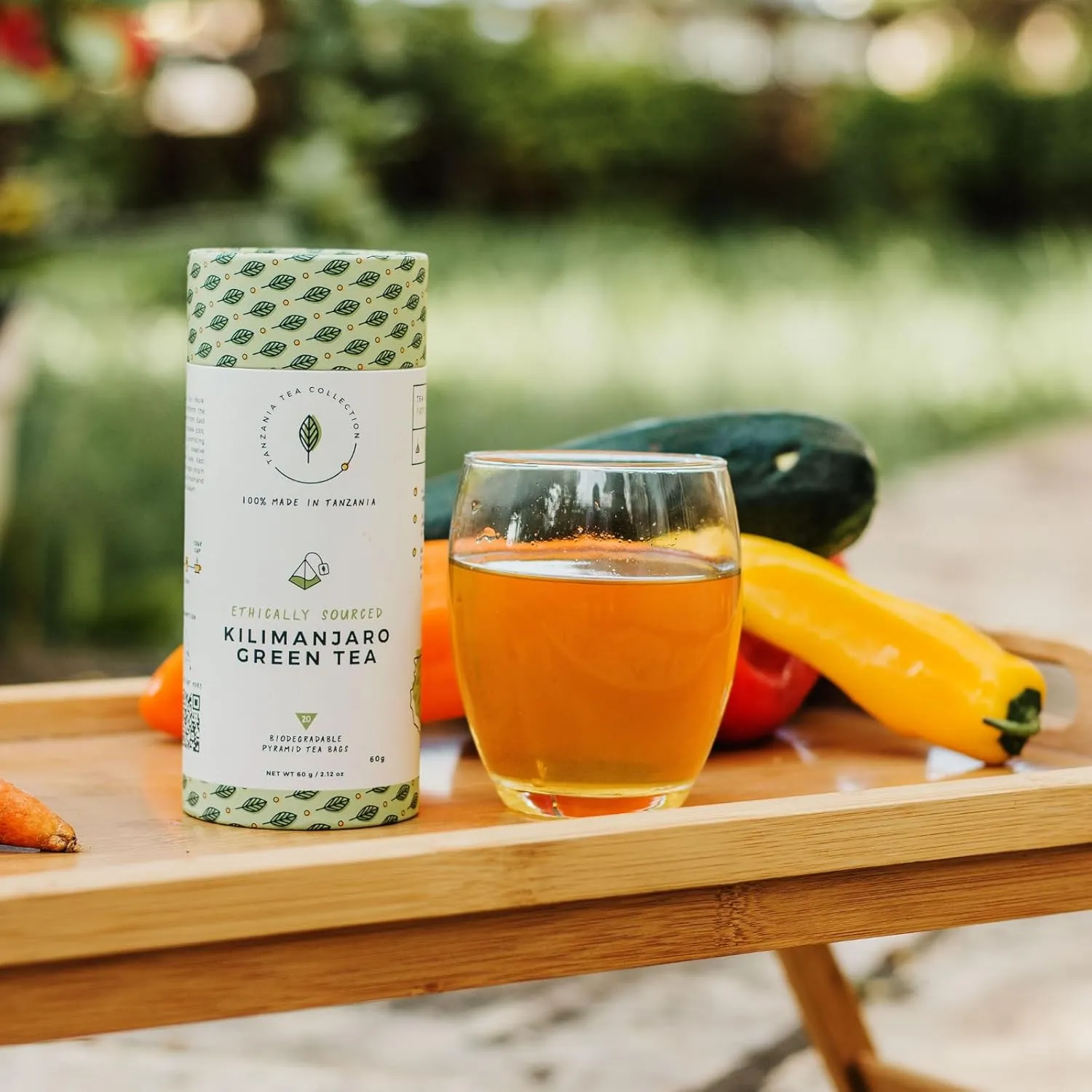 Kazi Yetu - Kilimanjaro Green Tea - 100% Natural - Biodegradable Pyramid Bags - Hot or Cold Brew - Lightly Energizing - Africa Collection - 20 bags